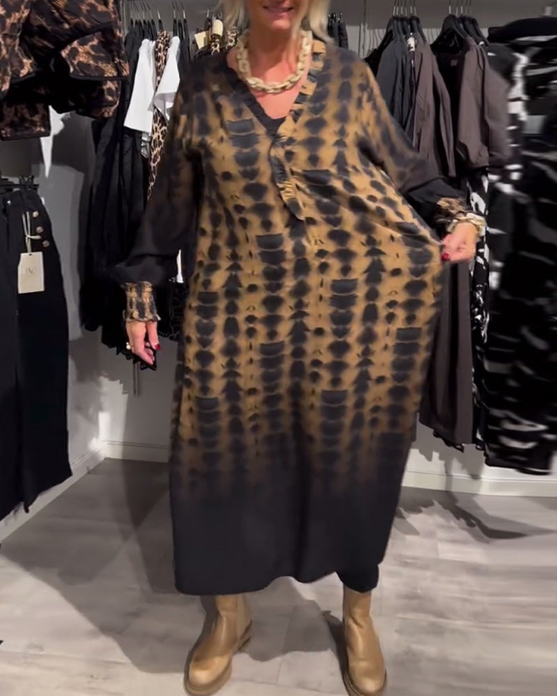 Ombre - V-neck długi rękaw warstwowa sukienka