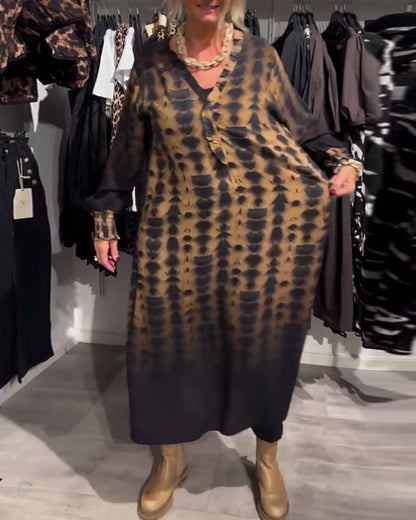 Ombre - V-neck długi rękaw warstwowa sukienka