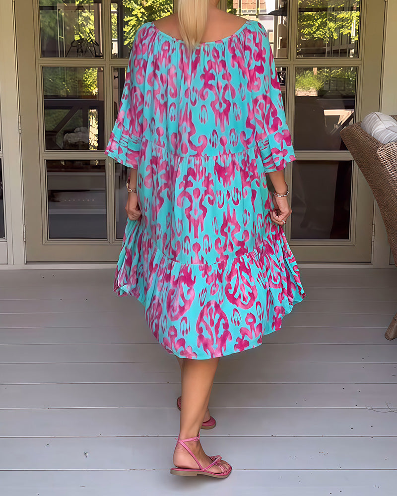 Marisela - Sukienka z nadrukiem i luźnymi rękawami