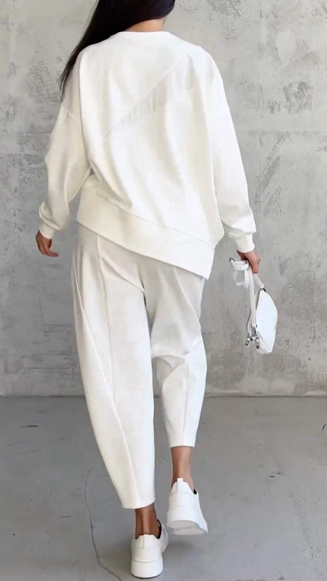 Floriana - Okrągły Dekolt Długi Rękaw Dwuczęściowy Komplet